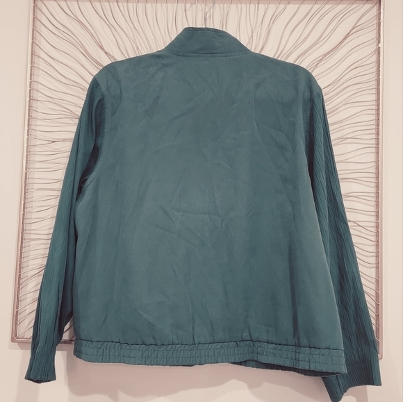 Blast Studio Green Crinkle Texture Zip Front Light Weight Jacket Petite Large - Picture 3 of 11